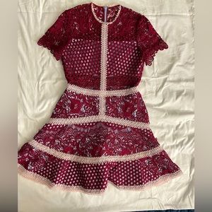 Alexis Burgundy and Light Blue Cap Sleeve Dress Size Medium